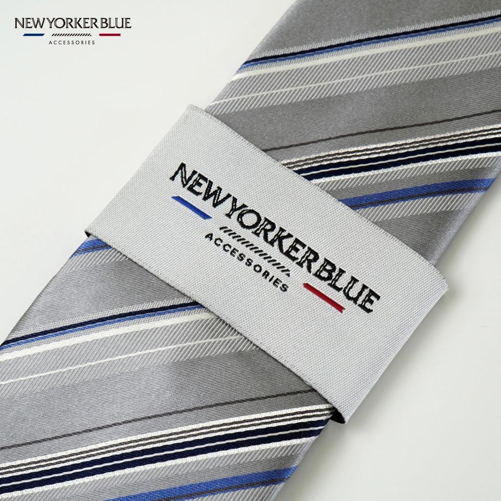 [New Yorker Blue] Striped (Multi-stripe) Necktie NB881615 Silver, One Size Fits All, Business Suit Style, Gift