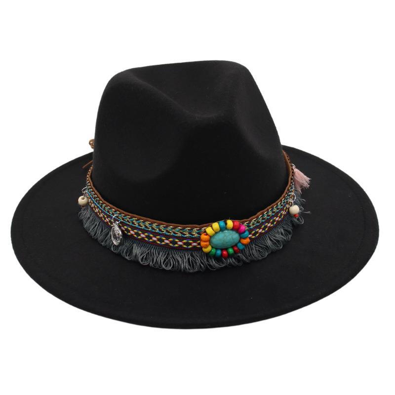 Ethnic Style Top Hat, Gem Decorated Jazz Hat, Men'S And Women'S Felt Hats, Mongolian Plush Hats, Fedora Hats Are Trendy
