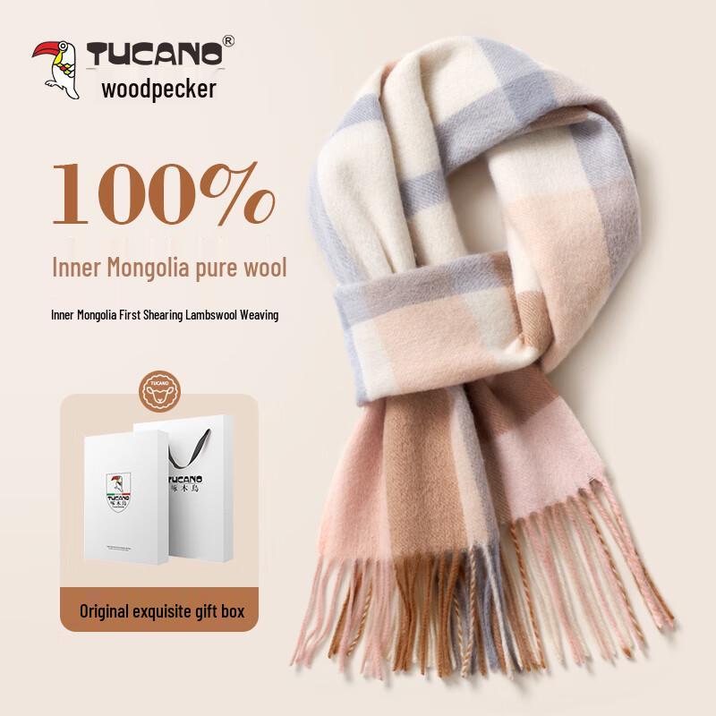 TUCANO Women's 100% Pure Wool Plaid Scarf