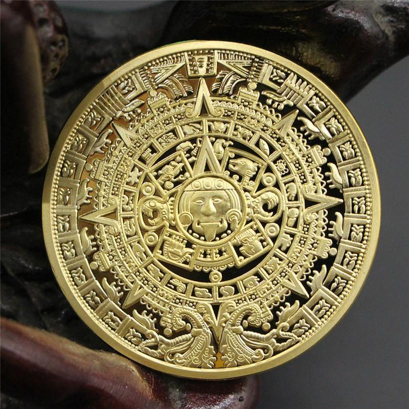 Retro Vintage Metal Medallion Mayan Aztec Coin Amulet Medal Unisex Women Men Protect Charm Talisman Powerful Wealth Success Health Luck Jewelry