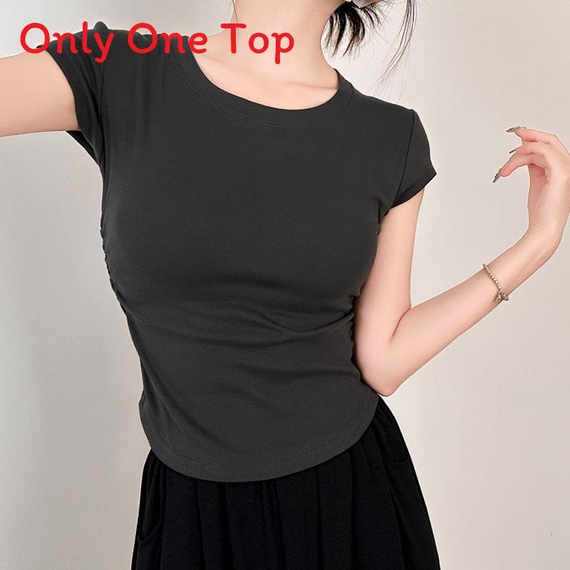 Cotton Short Sleeve T Shirt For Women With Pleated Design For Spring Summer Casual Wear