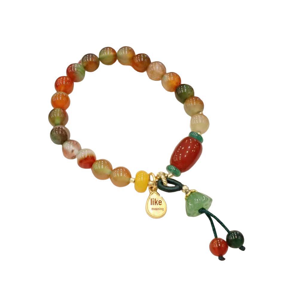 Bunte Perlen-Retro-Armbänder mit Lotus-Anhänger - Hanfu-Accessoires im neuen chinesischen Stil