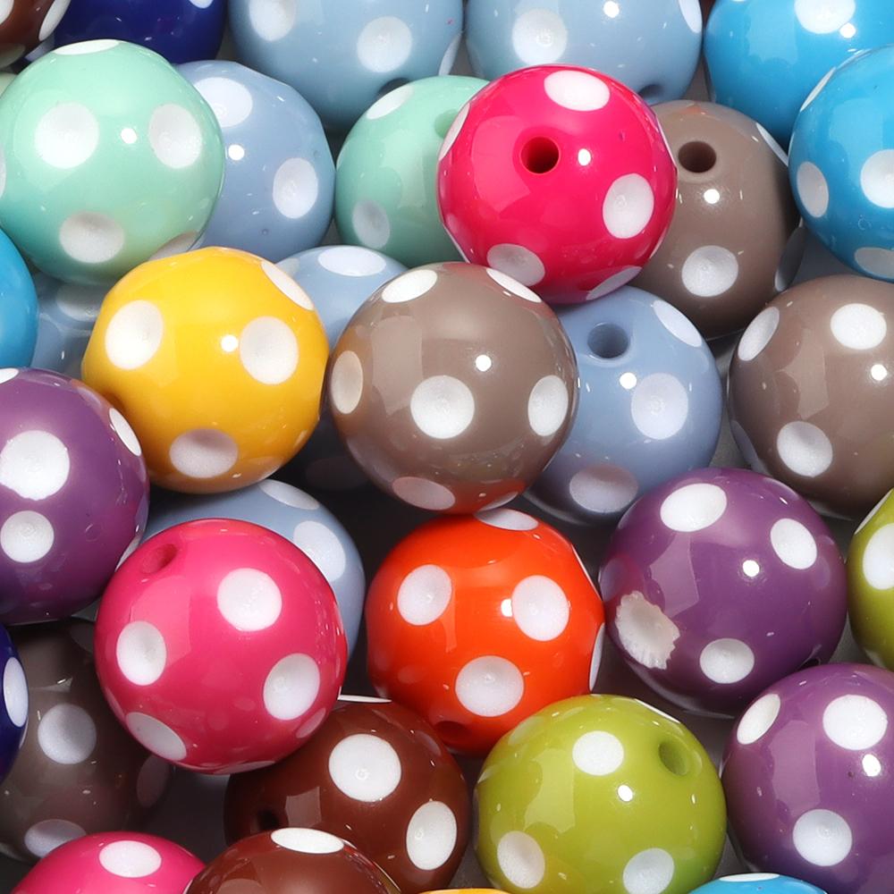 5pcs/lot 20mm White Polka Dot Resin Beads Colorful Round Loose Spacer Beads For Jewelry Making DIY Crafts Pen Beads Accessories