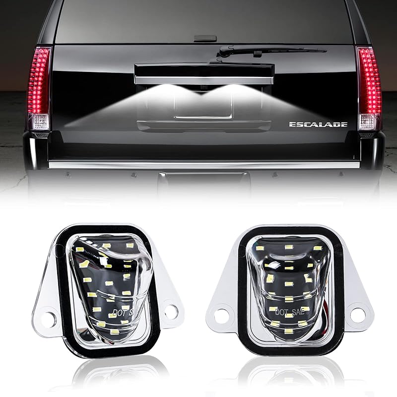 LED Rear License Plate Lights for 2007-2014 Chevy Suburban Tahoe GMC Yukon Cadillac Escalade ESV Tag Lamp Assembly, 6000K White 2PCS 2007-2014 Chevy License P
