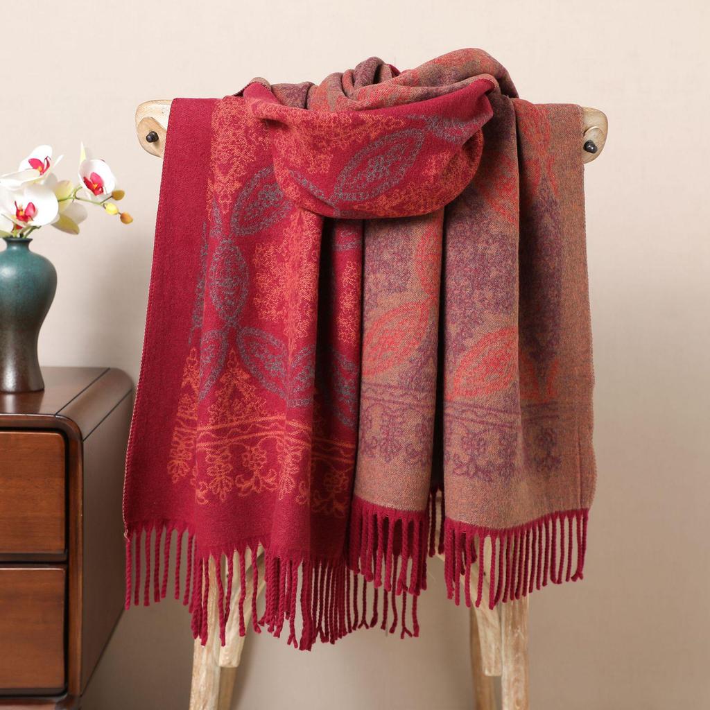 Retro Ethnic Tassel Women's Embroidered Imitation Cashmere Scarf Shawl - Autumn/Winter Style