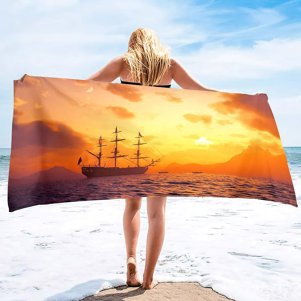 Pirate Ship Sand Free Beach Towel Swimming Pool Ultra Light Towel Sand Free Beach Towel Ultra-Fine Fiber