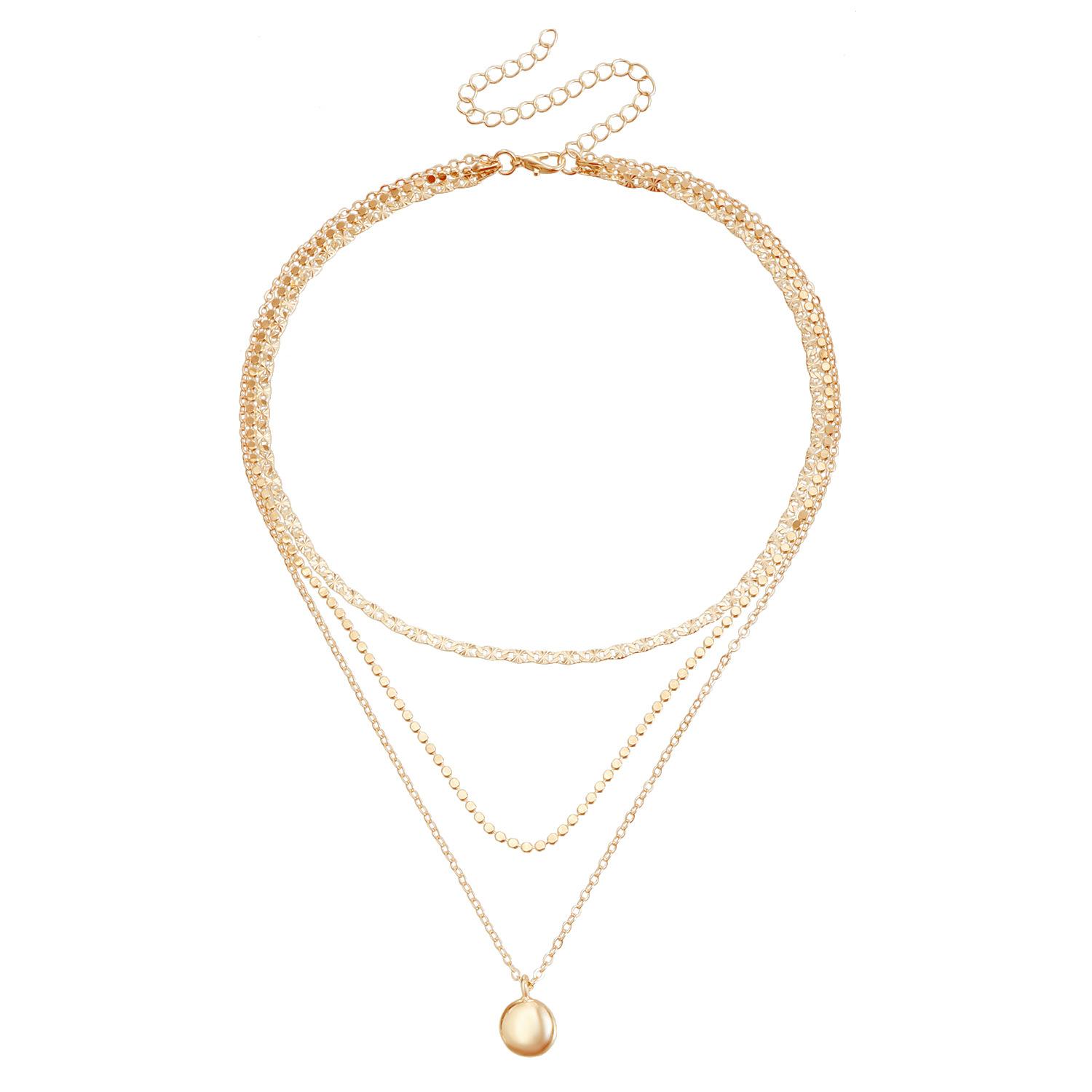 INS literary and retro style ethnic style round brand pendant collarbone chain sexy multi-layer necklace