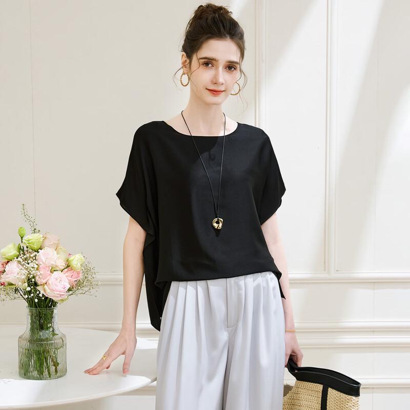 TUHUANG Women's Silk Blend Batwing Sleeve T-Shirt