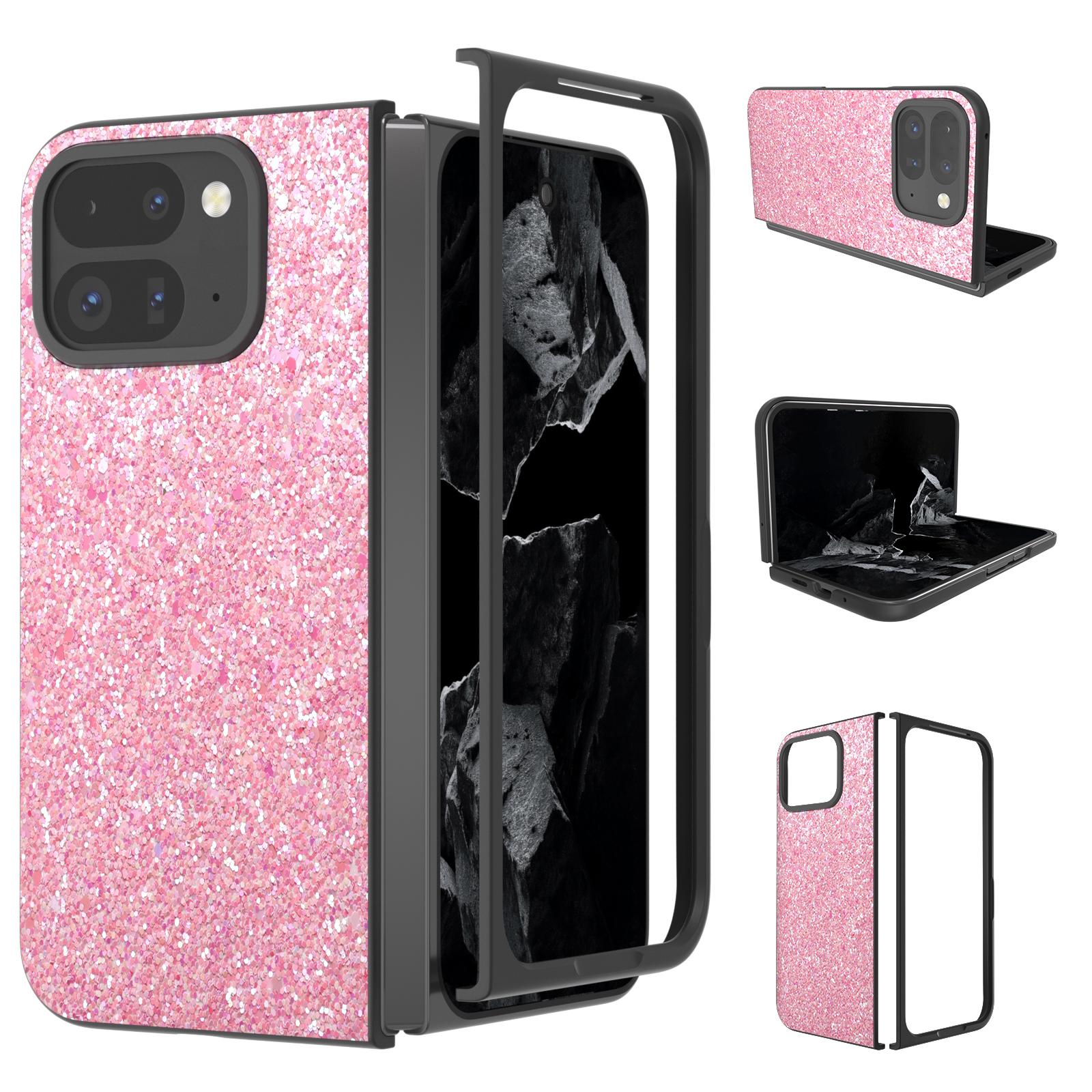 

For Google Pixel 9 Pro Fold 5G Case Colored Glitter Leather+PC Phone Cover Pink