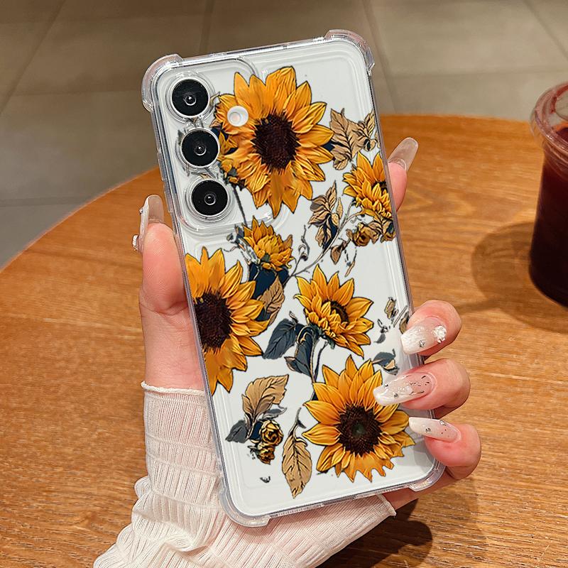 Clear Flower Patterned Phone Case For Samsung Galaxy S26 S25 S24 S23 Ultra S22 S26 Plus S21 S24 S25 FE Shockproof TPU Soft Cover