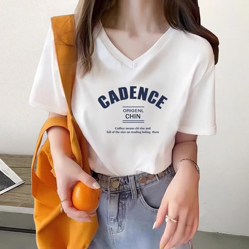

Pure cotton inner letter short-sleeved T-shirt women s 2025 summer new design sense European loose top bottoming shirt ins S