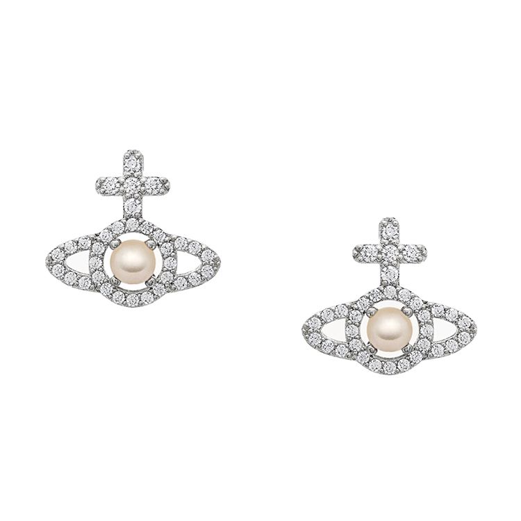 

Vivienne Westwood Olympia Cross Saturn Pearl Brass Earrings Women earrings Silver 6203007R02P132P132 Box