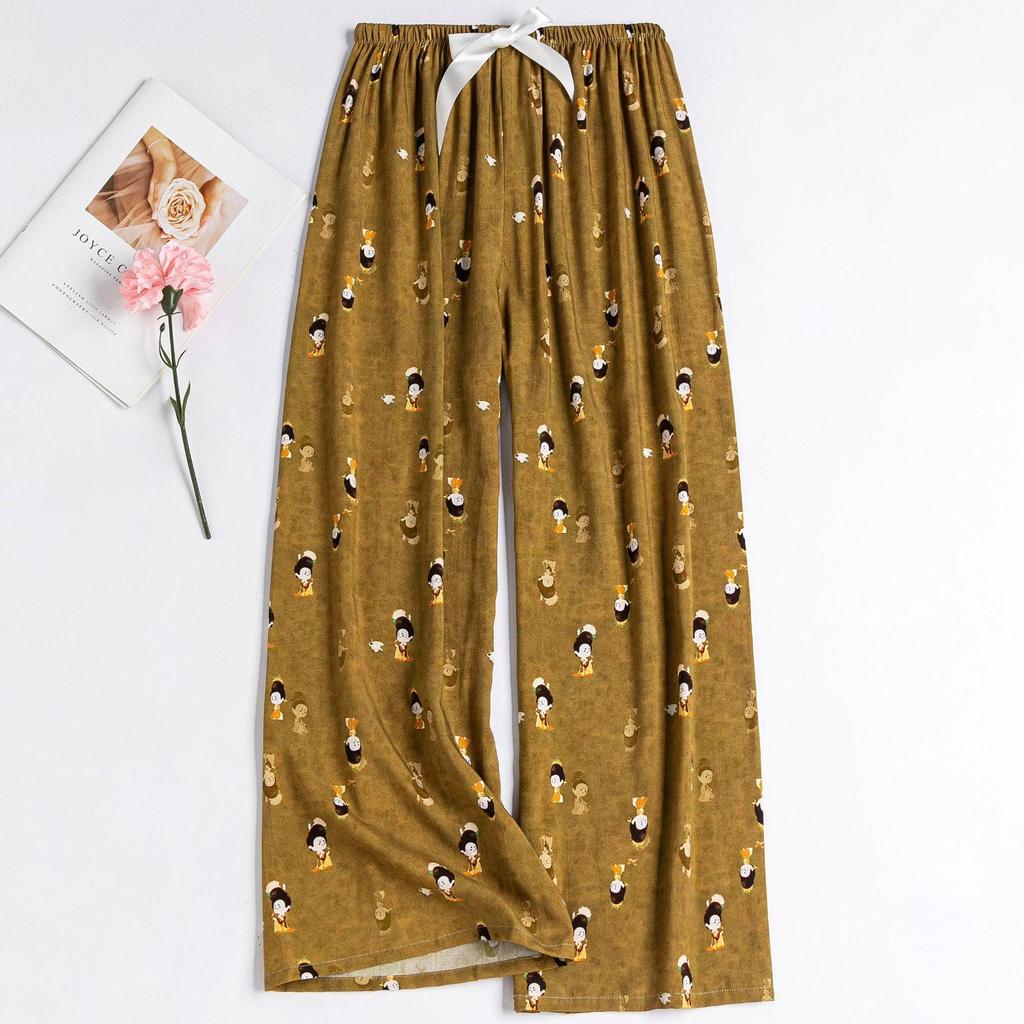 Women's Floral Cotton Silk Pajama Pants, Mosquito Repellent, Outdoor & Home Wear, Plus Size, Lightweight Summer Style.