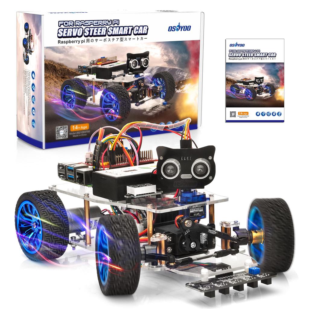 OSOYOO Servo Steering Smart Robot Car with Camera for Raspberry Robot Car Kit for Programming and Uses Python Code To Make Coding Easier and Faster To