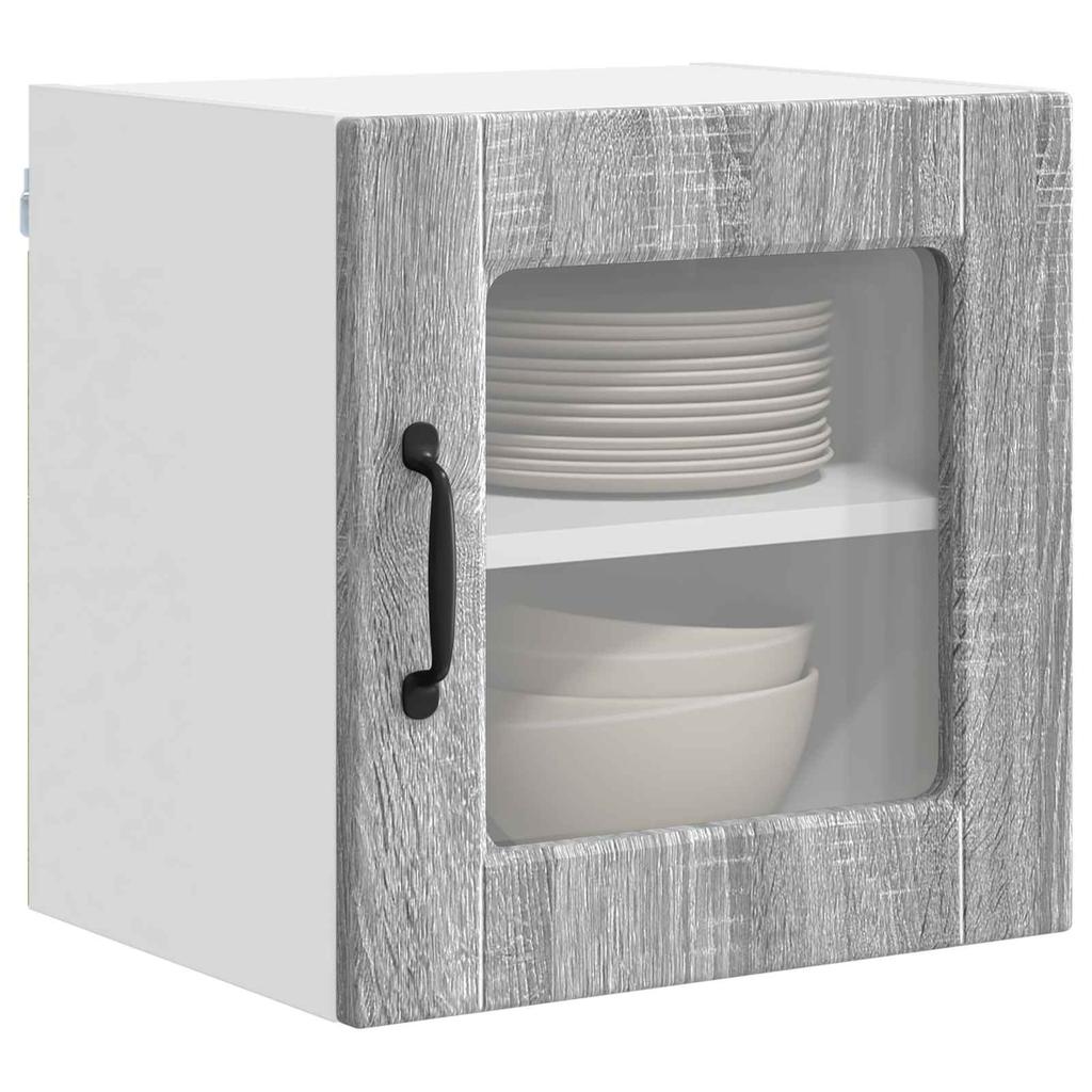 Wall Mounted Glass Cabinet PORTO Grey Sonoma 40 x 31 x 40 cm