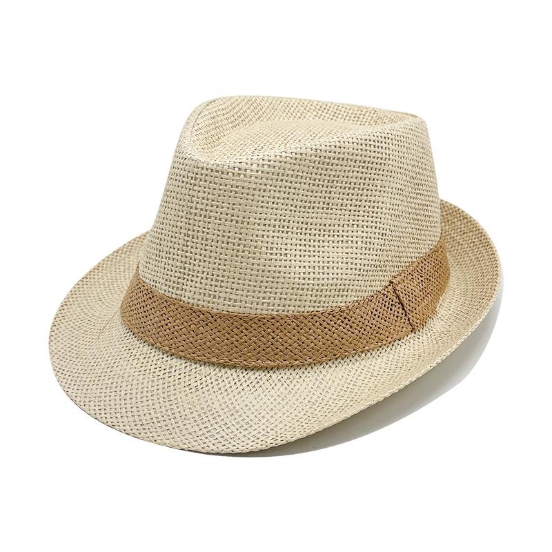 Neuer Frühling und Sommer Sonnenschutz und Sonnenhut Zylinder Strandhut Stroh gewebt Freizeit Hut M（56-58cm） beige