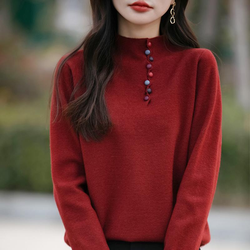 Women's Plus Size Loose Knit Half-High Collar Sweater - Autumn/Winter 2024 Collection