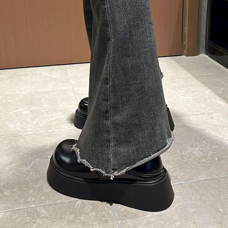 Dicksöliges Zwei-Wege-Leder-Halbschuh Damen-Loafer 2025 neue Frühjahr- und Herbst-Einzelschuhe Einschlupf Retro Britischer Stil