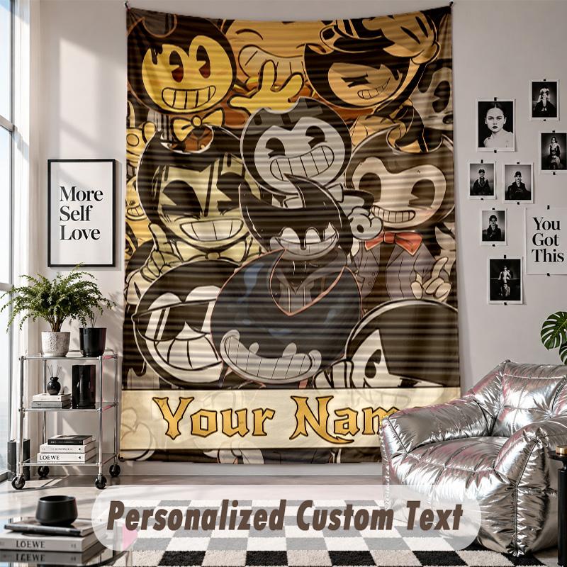 Custom Tapestry Wall Hanging, Bendy and the Ink Machine Personalized Name Text Home Wall Decor