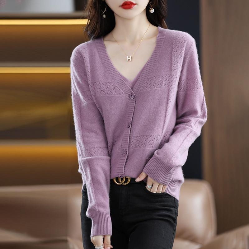 

Новый кардиган с V-образным вырезом и ажурной вязкой, женская куртка, вязаный свитер, свободный, большого размера, базовая кофта, тонкий, с чистым внешним видом XXL
