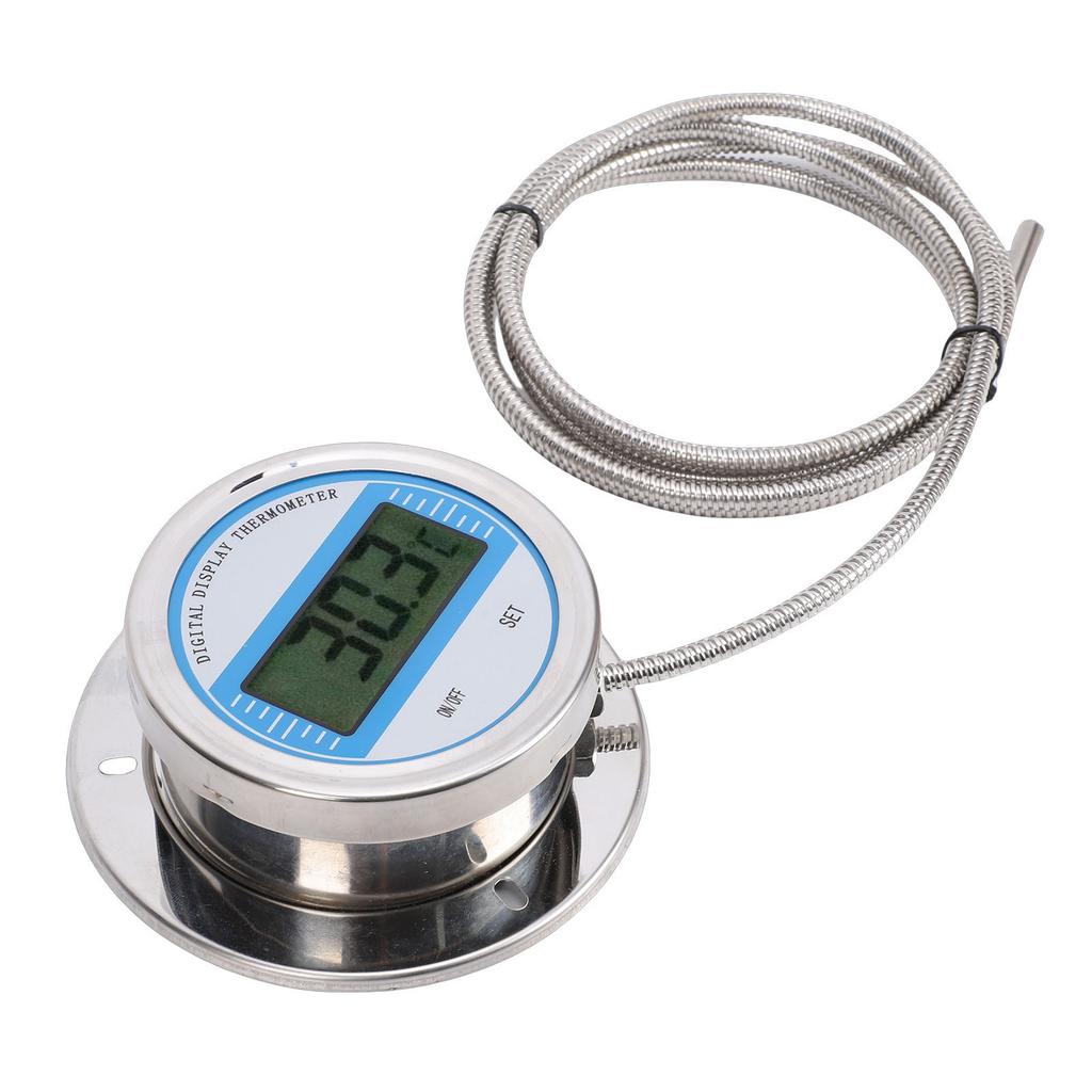 Digital Thermometer with 2M Threaded Probe Stainless Steel Temperature Meter for Cooking Stove Pipe Industrial Use -50 To 200 Celsius