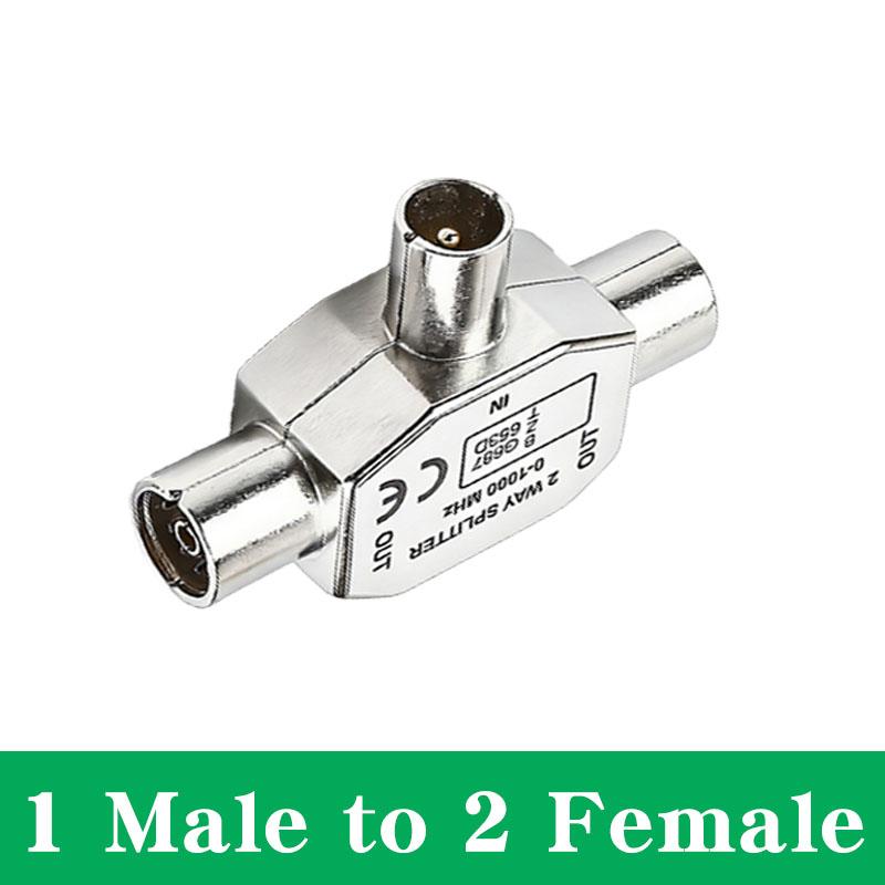 Male To Two Female Connector 3 Way Plug Adapters Coaxial Coupling Jack T Type Antenna Distributor