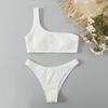 3Pcs/Set Backless Lines Texture Bikini Skirt Set One Shoulder Bra High