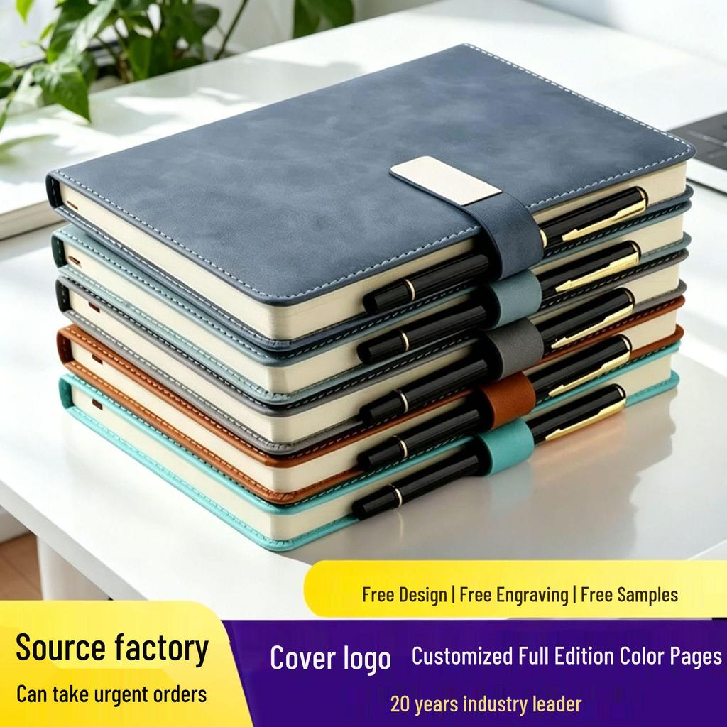 A5 Custom Logo Soft Leather Business Notebook Gift Set with Buckle Closure