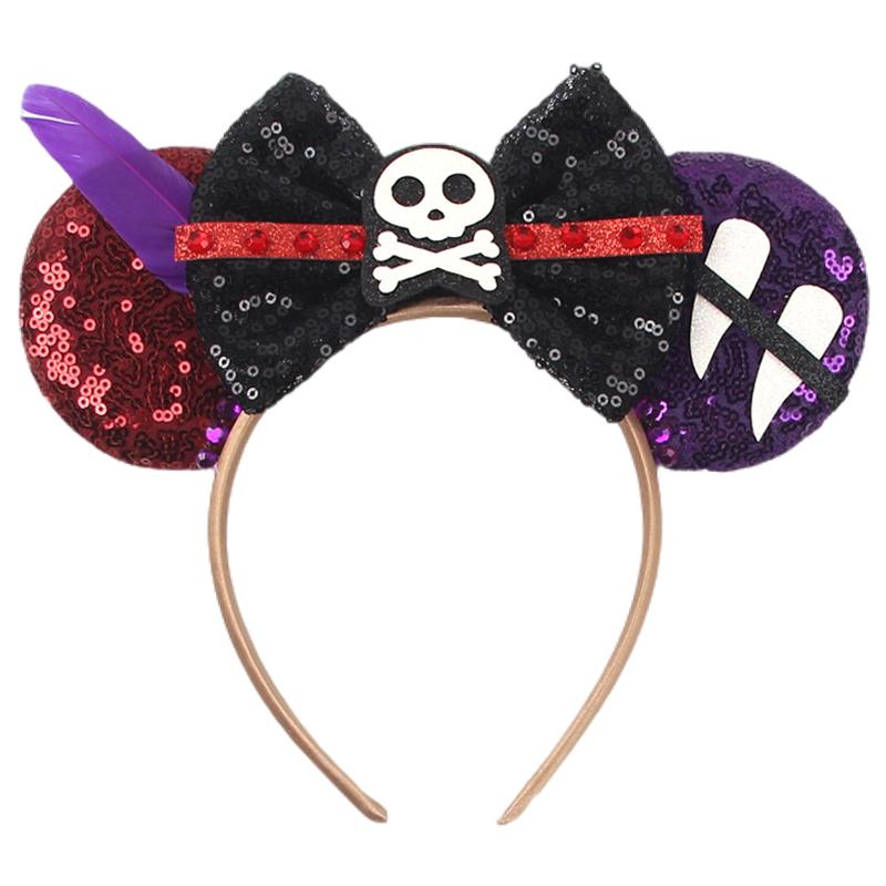 Halloween Mouse Ears Headband Sequins Bow Hairband For Women Featival Party DIY Hair Accessories Boutique