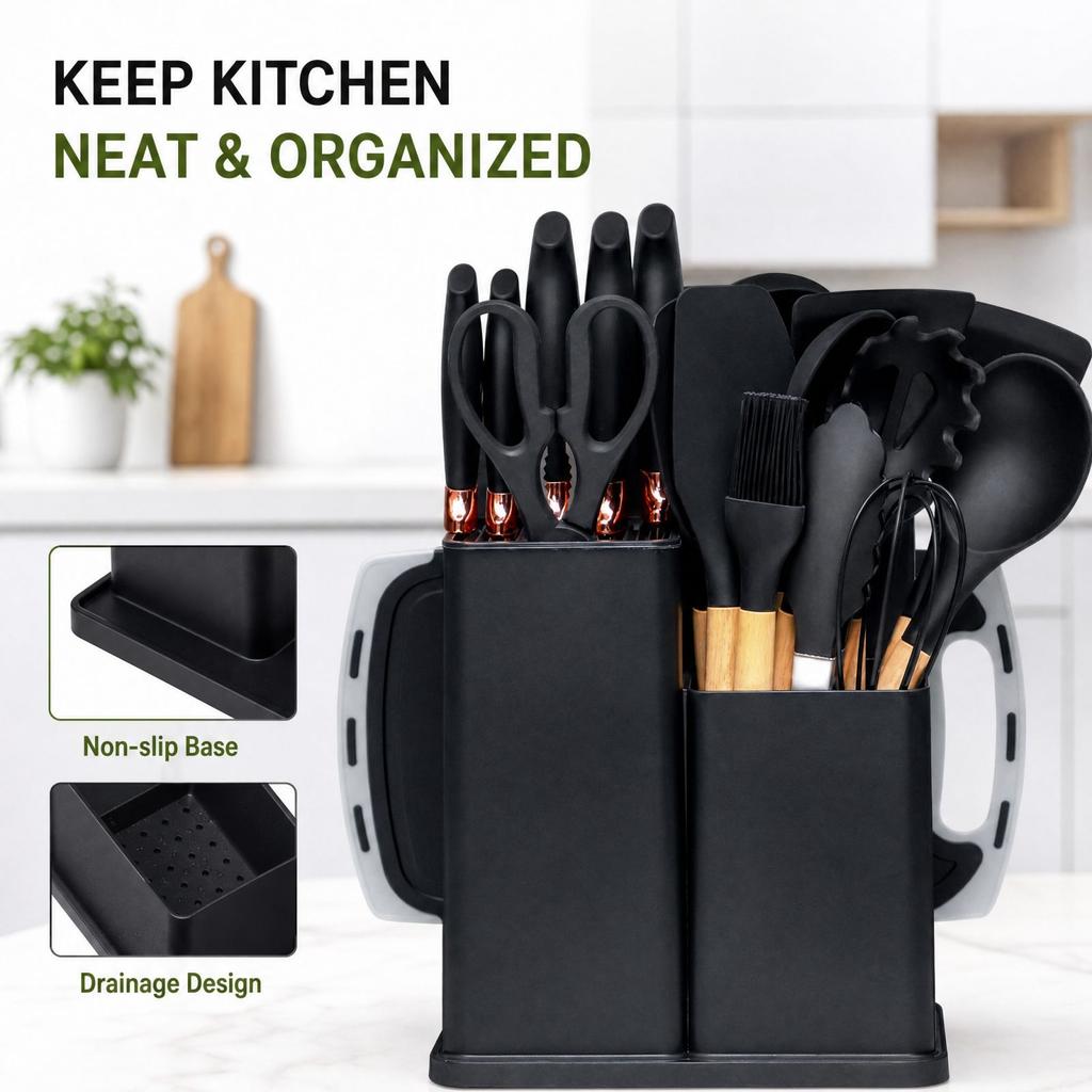19 Piece Silicone Kitchen Utensil Set with Cooking Spatulas and Spoons for Nonstick Cookware