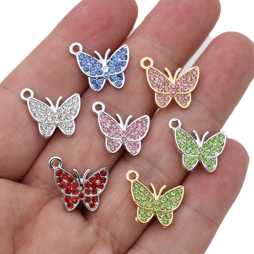 10Pcs Silver Plated Crystal Butterfly Charms Pendants For Jewelry Making Bracelet Necklace Diy Earrings Accessories