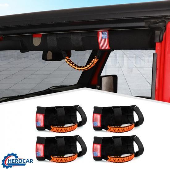 

4X Orange Roof Roll Bar Grip Grab Pull Handles Kit For Jeep Wrangler TJ JK JL JT