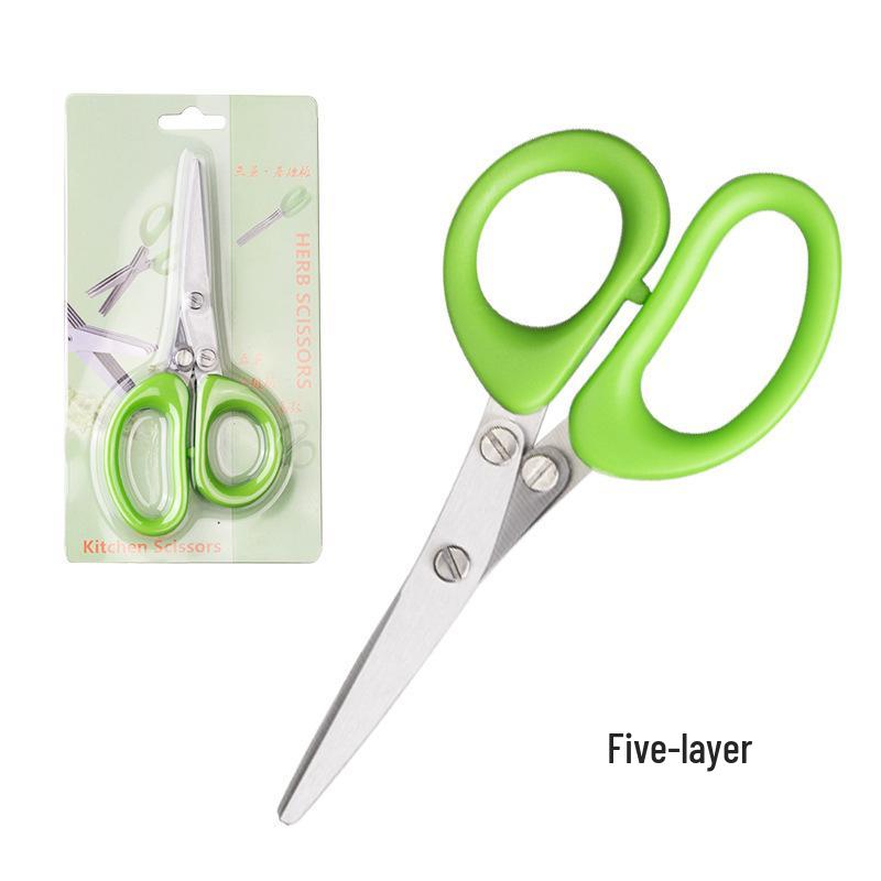 Multifunctional Stainless Steel 3/5-Layer Scallion & Seaweed Shredding Scissors - Versatile, Strong Kitchen Tool.