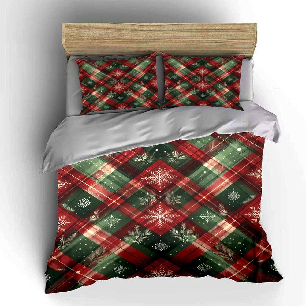 Plaid Snowflake Christmas Design Bedding Duvet Cover Set Duvet Cover Pillowcases (1*Duvet Cover 2*Pillowcases, without duvet insert)