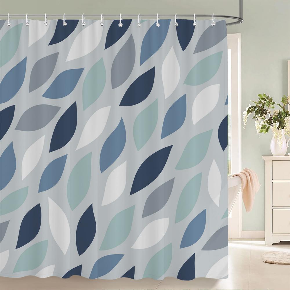 

Simple style Flowers and Leaves Printed Shower Curtain Polyester Geometry Waterproof Bathroom Curtain Home Decoration With Hooks W90xH180cm