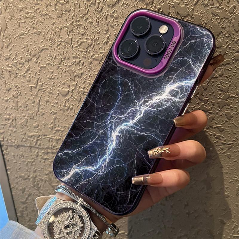 Creative Mountain Magma Lightning Electroplate Silver IMD Case For iPhone 16 15 14 Pro Max 11 12 13 Pro 7 8 Plus 16E X XR Cover