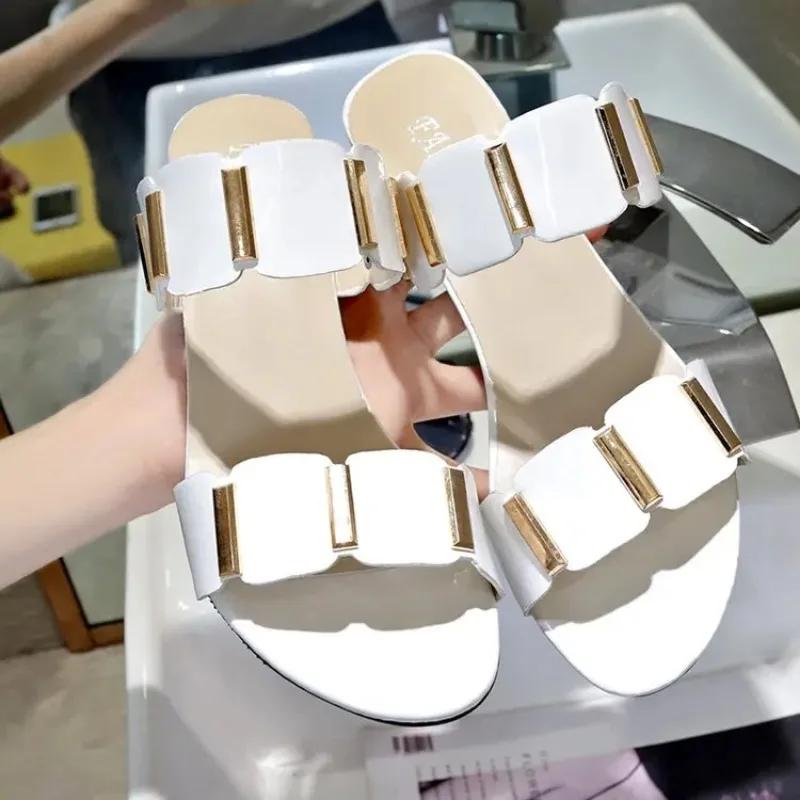 Women's High Heels Slippers 2024 Summer Sandals Lady Sexy Comfortable Shoes Female Cute Pu Leather Sandals Zapatos Mujer