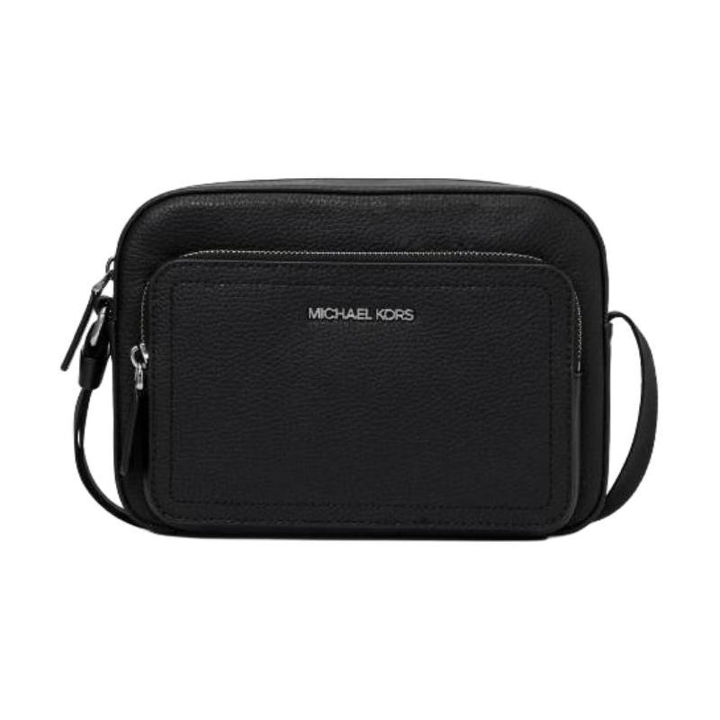 Michael Kors COOPER Brand Logo Zipper Design Adjustable Shoulder Strap Cowhide Crossbody Bag Men's Black
