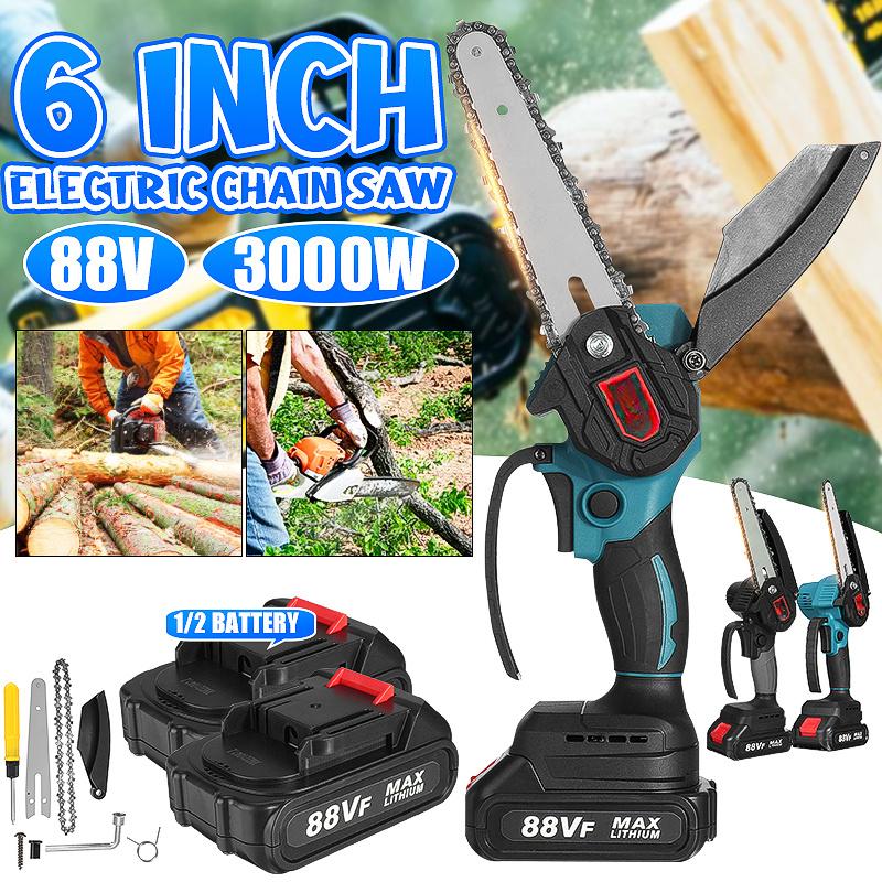 4/6/8 Inches Mini Electric Chain Saw 3000W Cordless Pruning Chainsaw Woodworking Cutter Garden Logging Saw Power Tool With 2 Battery 88V