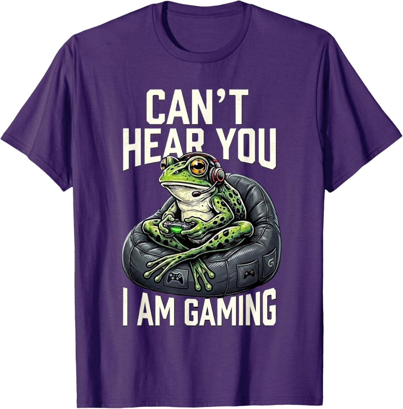 Can t Hear You I Am Gaming Funny Gamer Frog T-Shirt S