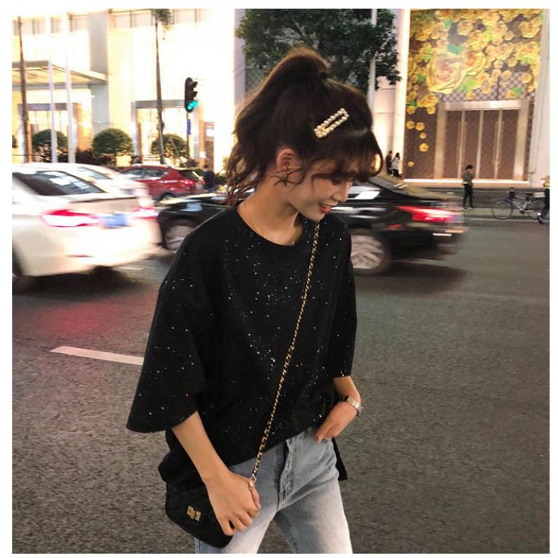 Womens Slim Fit Short Sleeve T-Shirt Casual Round Neck Top In Black White Milk Silk Fabric A-Line Cut