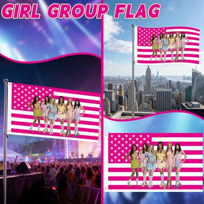 Bandeira Americana de Grupo de Meninas, Tapeçaria Estrelada 3x5 Pés Com Ilhós de Latão, Penduricalho de Parede de Poliéster Para Quarto, Dormitório, Decoração de Merch de Concerto e Fãs,