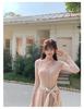 Sweet Narcissus Camellia Knit Dress with Lace Ruffle Collar & Flowy Gauze Skirt
