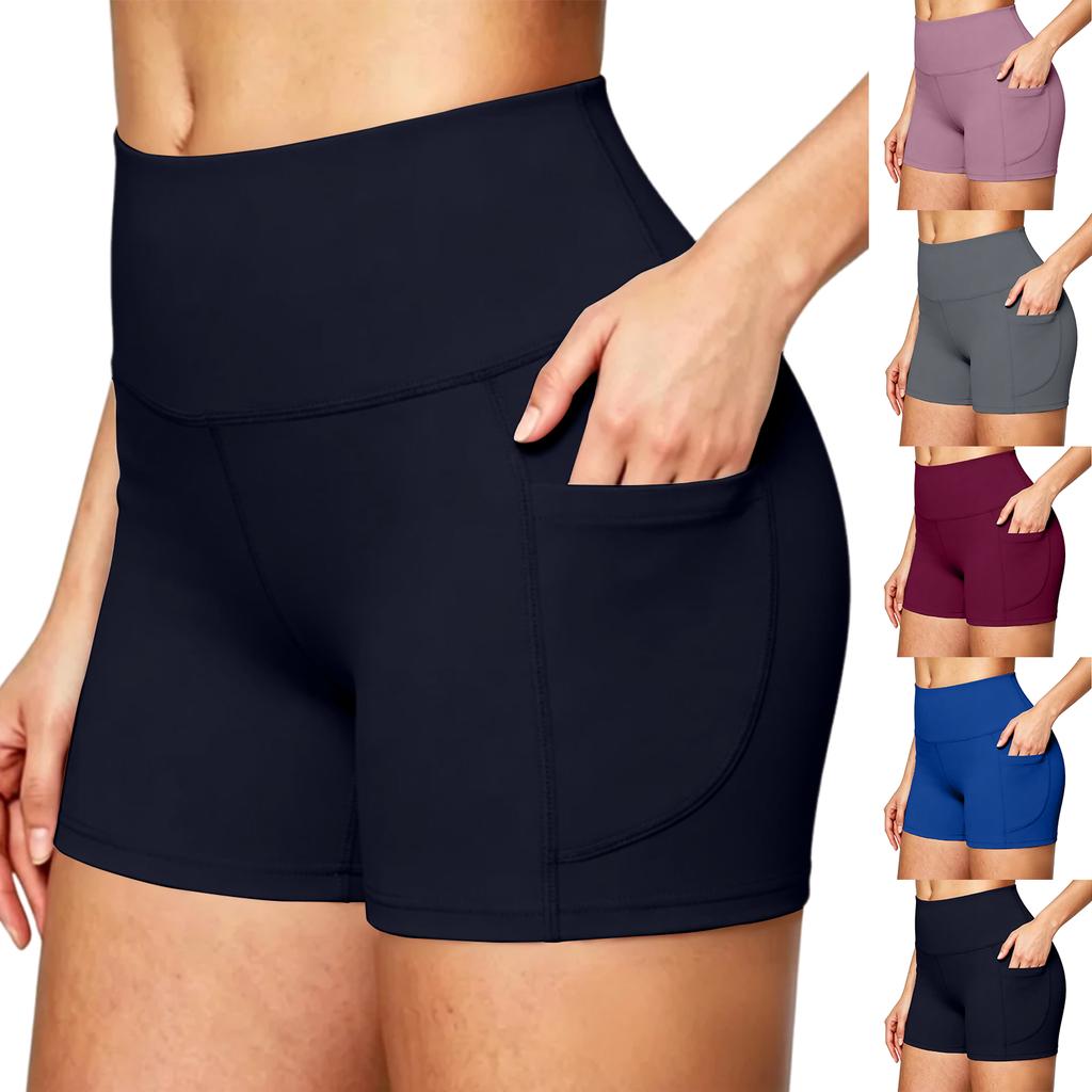 High Waist Butt Lift Tight Fit Workout Shorts with Side Pocket for Women Outdoor Fitness Yoga Running Athletic Activewear