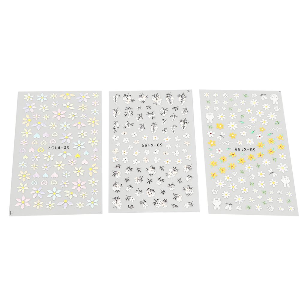 3 Stück Nail Art Sticker Selbstklebend Frühlingsblume Langlebiger Dekorativer Nagelsticker für DIY