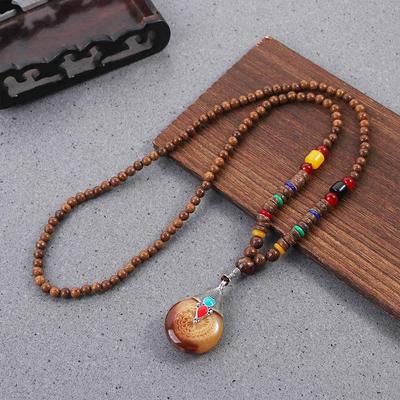 Fish Women Nepal Mala Buddhist Horn Long Necklace Pendant Necklace Wood Beads