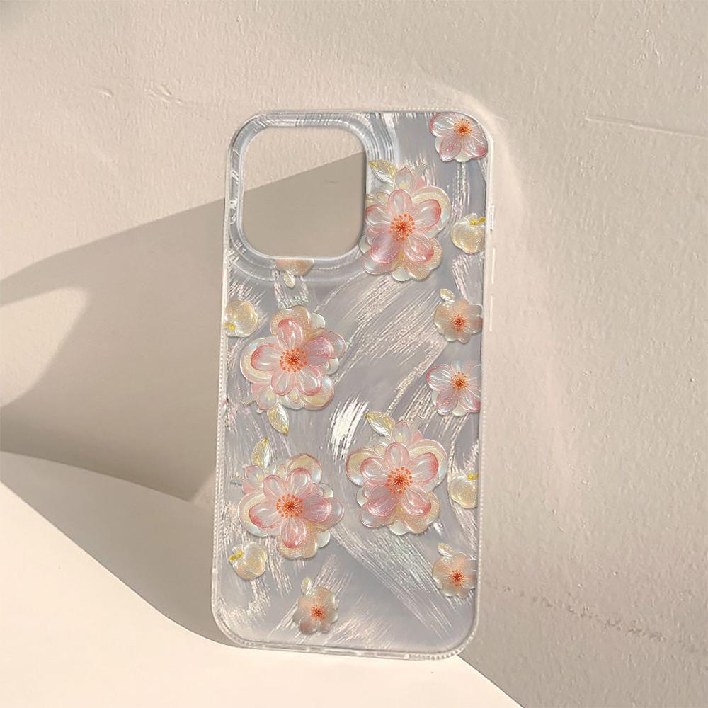 Crystal flower print Phone Case For iPhone 16 11 13 15 Pro Max 14 Plus 12 14promax 13promax 16E X XR 7 8 Silicone Shine Covers