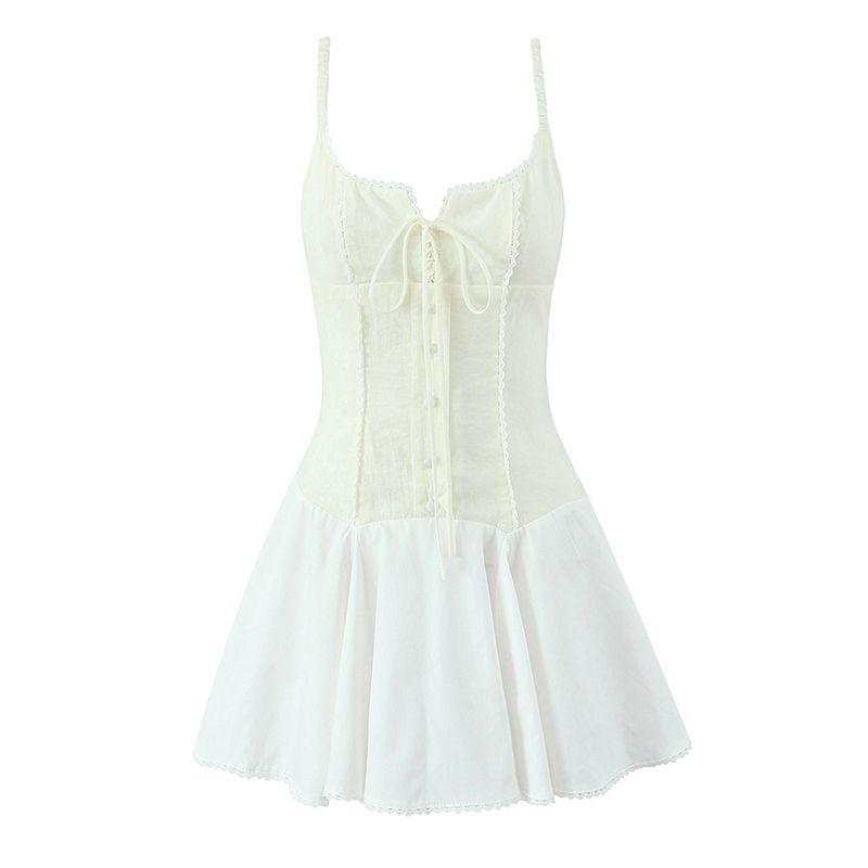 Camus Love Song Vietnam Niche Style French style Sweet and Spicy Design Sense Lace Stitching Slimming Pure Desire Sling Dress