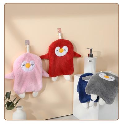 25cm*30cm Penguin Hand Towel Cute Coral Velvet Cartoon Home Bathroom Children's Hanging Absorbent Towel