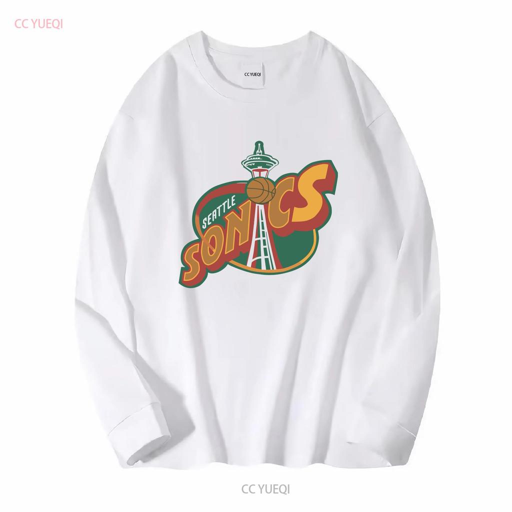 Vintage Seattle Supersonics T Shirt CP1627 Long Sleeves Vintage Washed Unisex Casual Slightly Top For Everyday Wear Streetwear